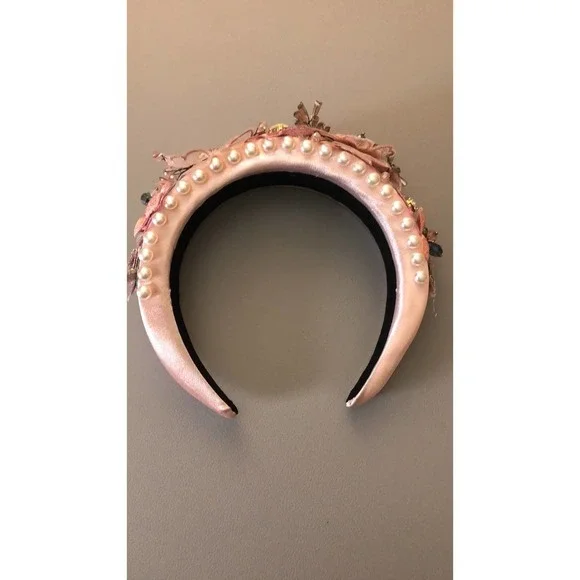 BAROQUE Style Headband Pearl Lace Petal Diamond Crystal Pink - Picture 6 of 8